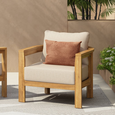 Lagarde Patio Acacia Wood Lounge Chair With Soft Cushions
