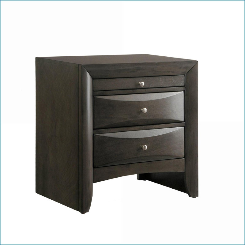 Table de chevet contemporaine 2 tiroirs gris avec plateau à bijoux - Bois massif, Gris