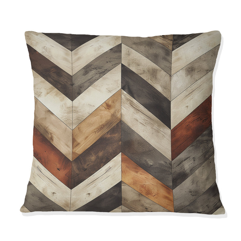 Imprimé à chevrons beige et orange - Coussin décoratif moderne, H 16 po x l 16 po