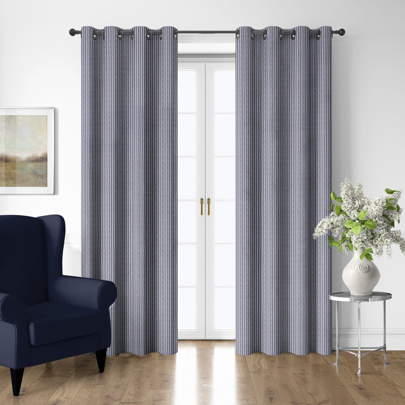 Ensemble de 2 rideaux en coton indigo, L 50 po x L 108 po, Indigo / Ivoire