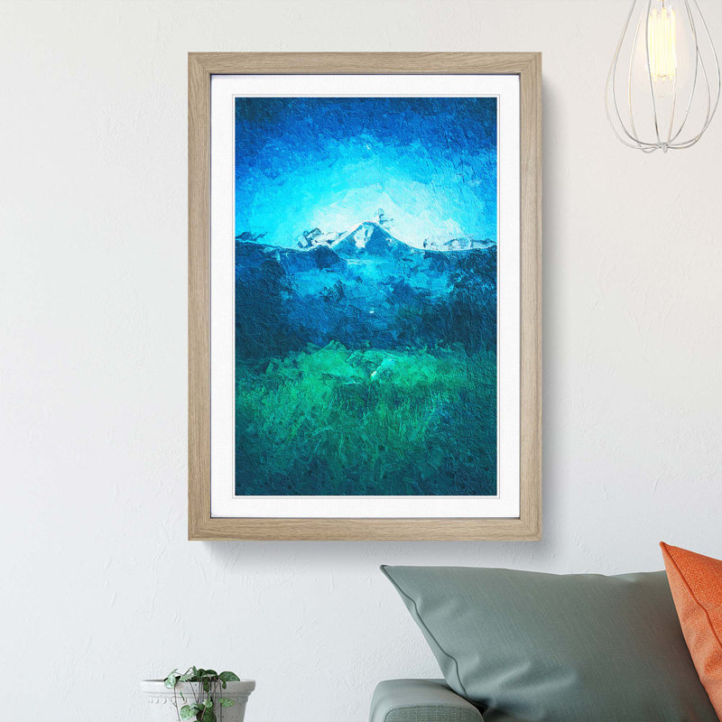 Mountain View in Bali in Abstract - Picture Frame Painting Print, 48cm H x 36cm W x 2cm D, Oak Framed