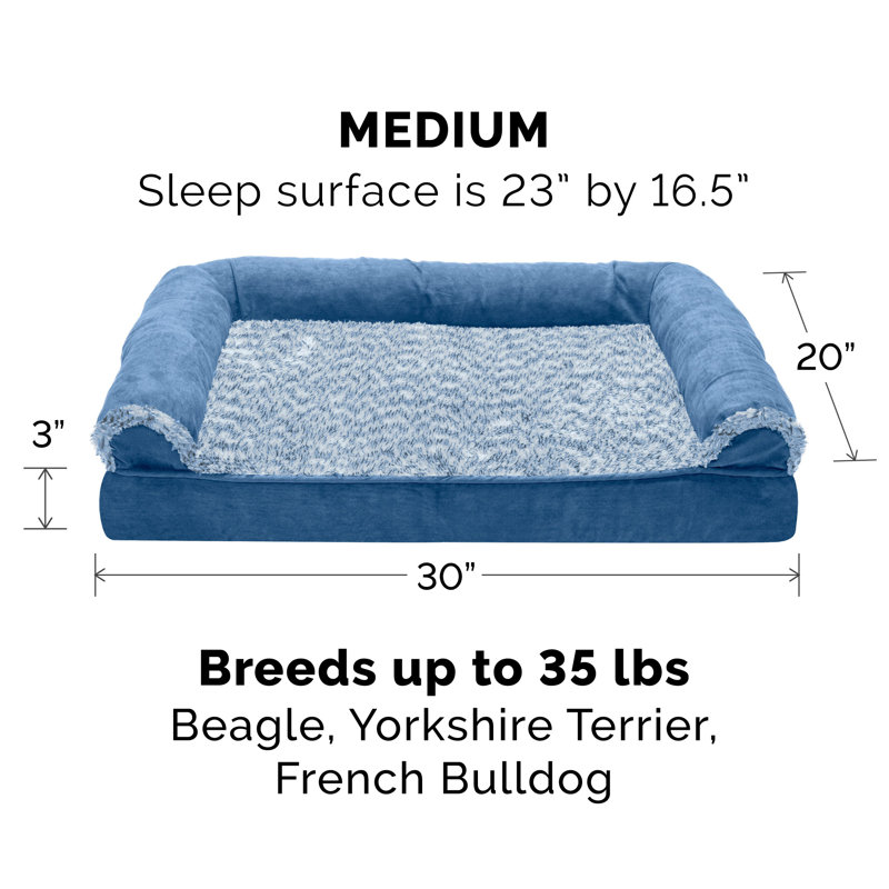 Two-Tone Fur & Suede Full Support Orthopedic Sofa Bed, Marine Blue, Medium (30" W x 20" D x 6" H)