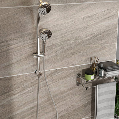 Double pommeau de douche avec pommeau de 12 cm, douchette à main, 8 jets, flexible, fixation murale effet pluie 8, barre de douche