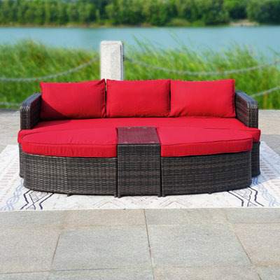 Toni 5-Piece Outdoor Wicker Aluminum Convertible Chaise Lounge with Cushions and Table