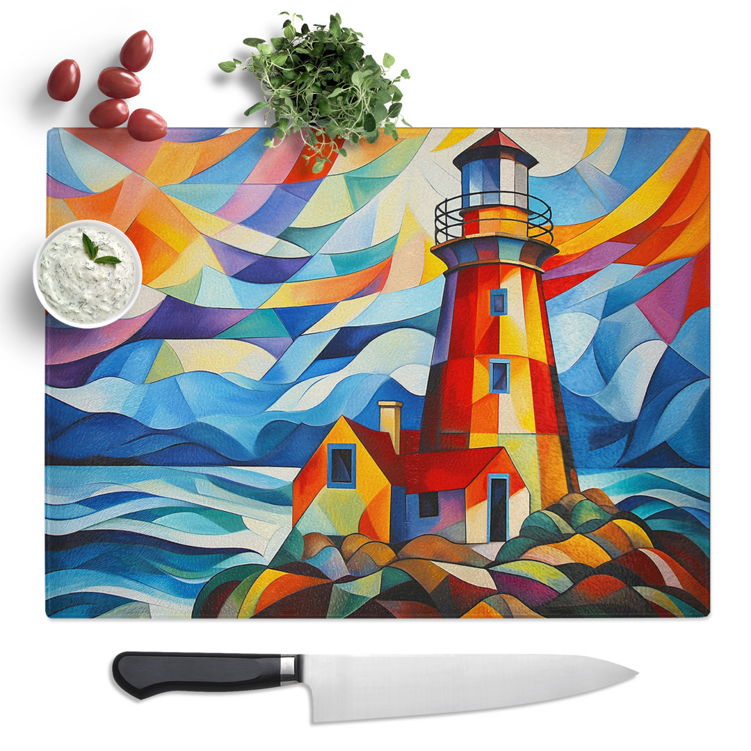 Lighthouse Cubism  Glass Chopping Board