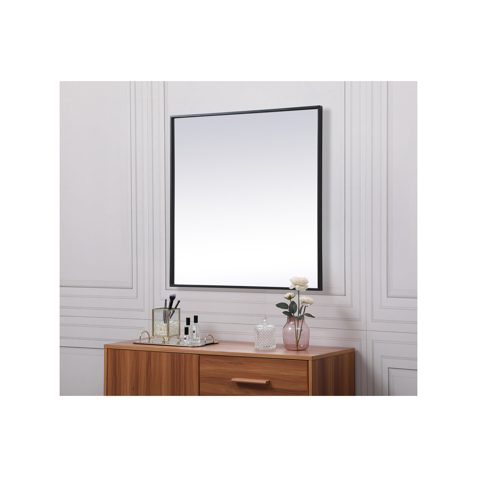 Valparaiso Metal Square Wall Mirror, Black, 30"  x 30" 