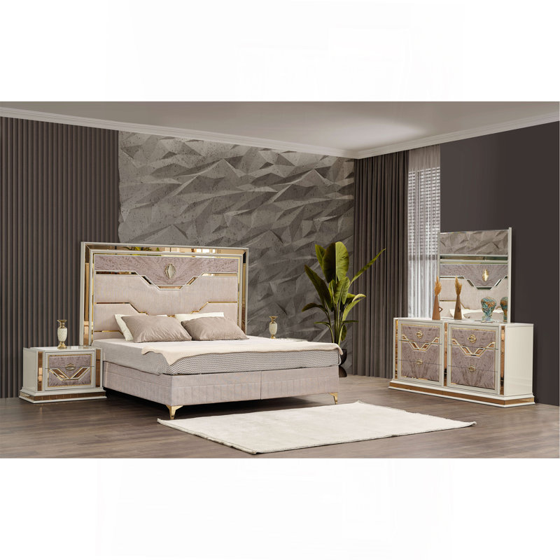 Miroir de style moderne fait de bois et d'accents dorés en beige (inclut le miroir uniquement)