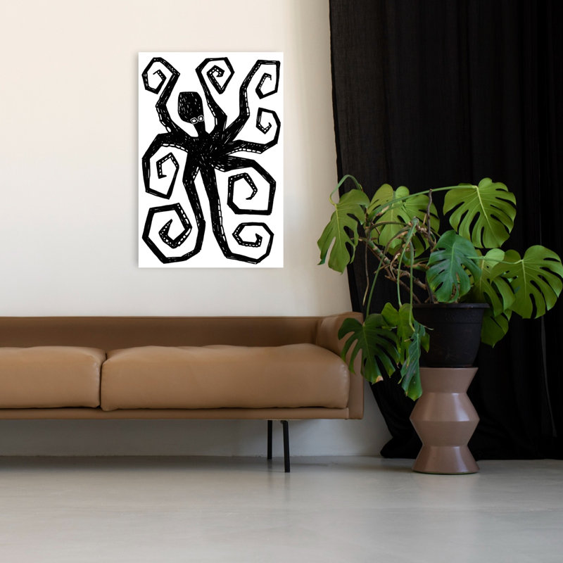 «Black Octopus Swirl Abstract Modern Contemporary Octopus Ocean», reproduction d'art murale, 48" H x 32" W