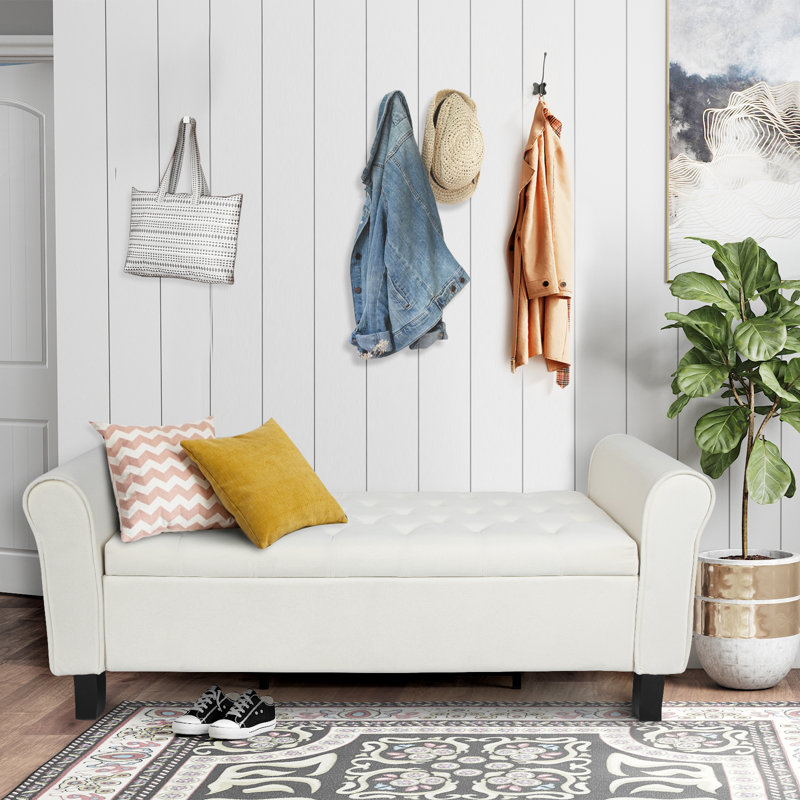Upholstered Storage Bench End of Bed, Light Gary, Linen