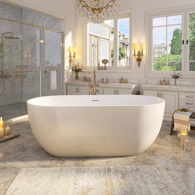 ADECAB 67" X 31.5" Acrylic Freestanding Flatbottom Double Ended Soaking Bathtub Gloss White