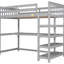 Lit mezzanine simple gris avec dessous de tablettes et bureau - Fabrication en bois massif robuste pour un rangement efficace dans la chambre à coucher-519916019-519916016