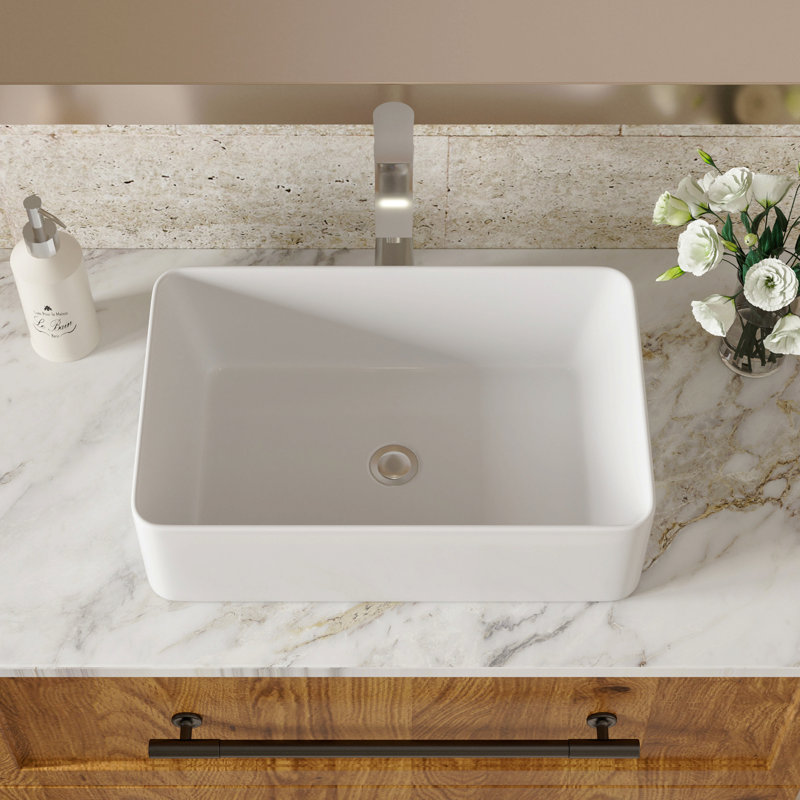 21"X14" White Ceramic Rectangular Bathroom Sink