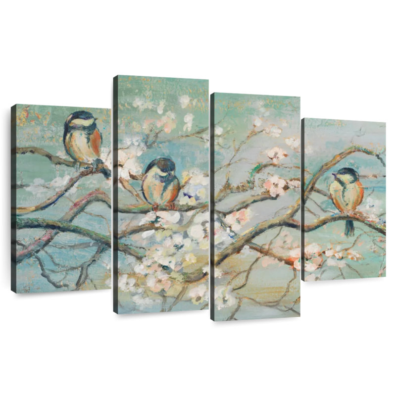 Branche de printemps Brampt avec oiseaux, H 27 po x l 43 po