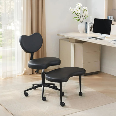 Upholstered Office Chair Ergonomic Cross-Legged Desk Chair with Lumbar Support and Wheels Meditation Chair