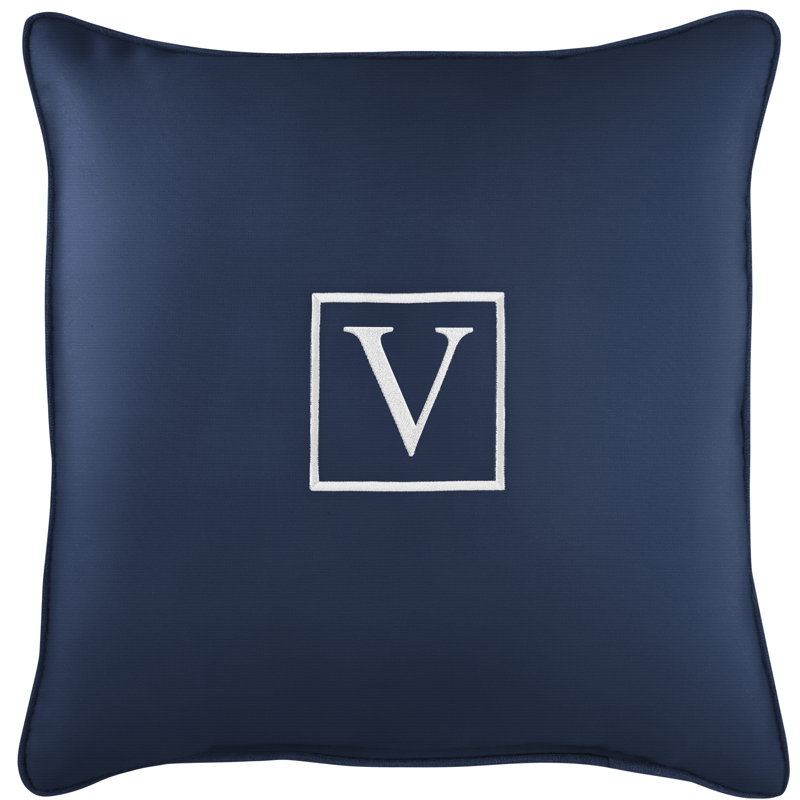 Kettil Embroidered Sunbrella® Outdoor Throw Pillow, Canvas Navy Sunbrella® Canvas, V