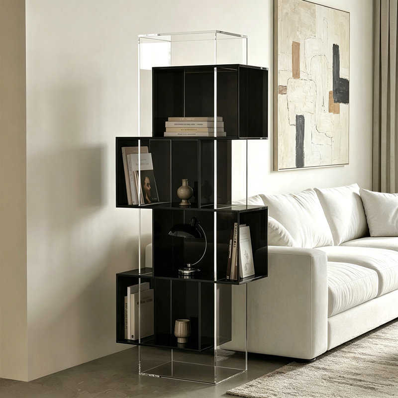 Bibliothèque géométrique en acrylique, Black, (4 Shelves) 59.06" H x 23.62" W x 11.81" D