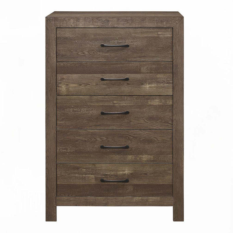 Commode 5 tiroirs Davaya, Brun rustique