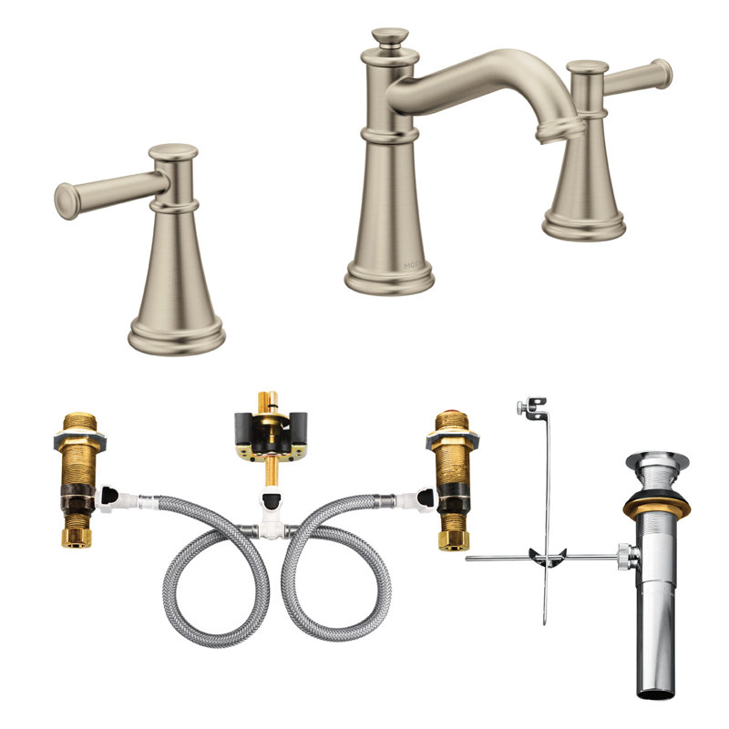 Ensemble de garniture de robinet de salle de bain à deux poignées à deux poignées Moen Belfield, valve incluse, Nickel brossé