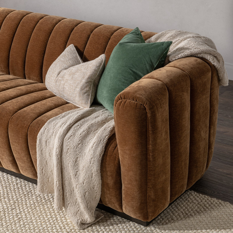 Bronze Velvet Tufted Sofa with Solid Wood Frame