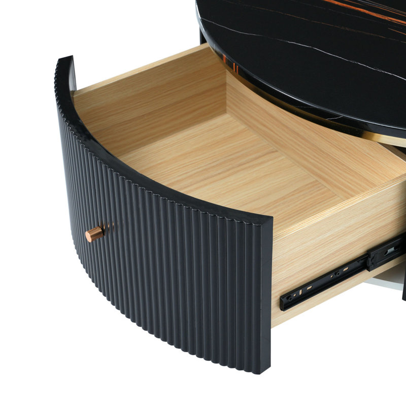  Table basse avec rangement Baadur, Marbre noir, Noir