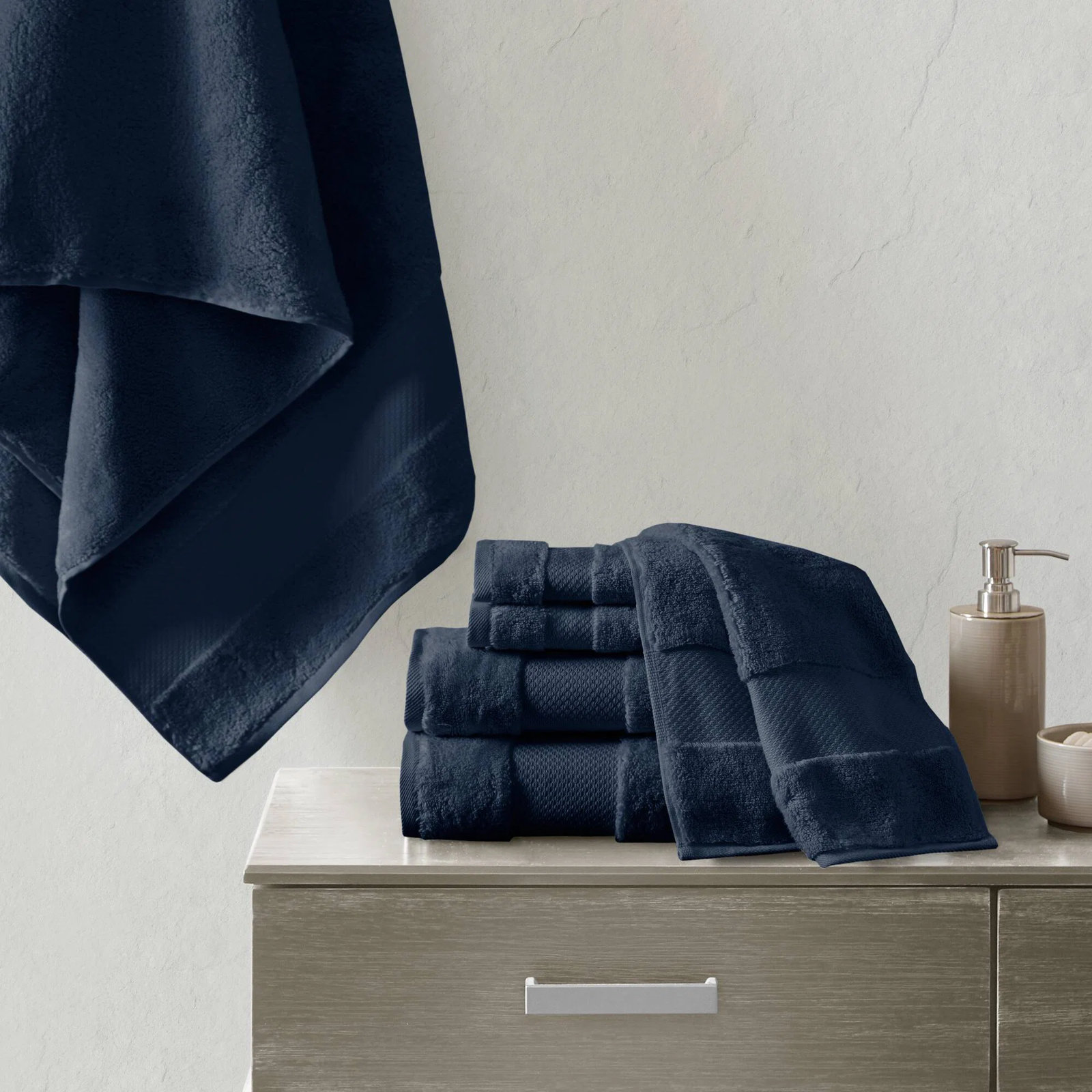Turkish Cotton Quick-Dry Towel Set, Navy, 6 Piece Towel Set