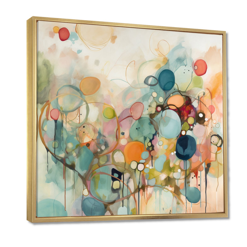 «Pink Blue Minimalims Fludity I», art mural abstrait sur toile, 44" H x 44" W, Cadre flottant doré