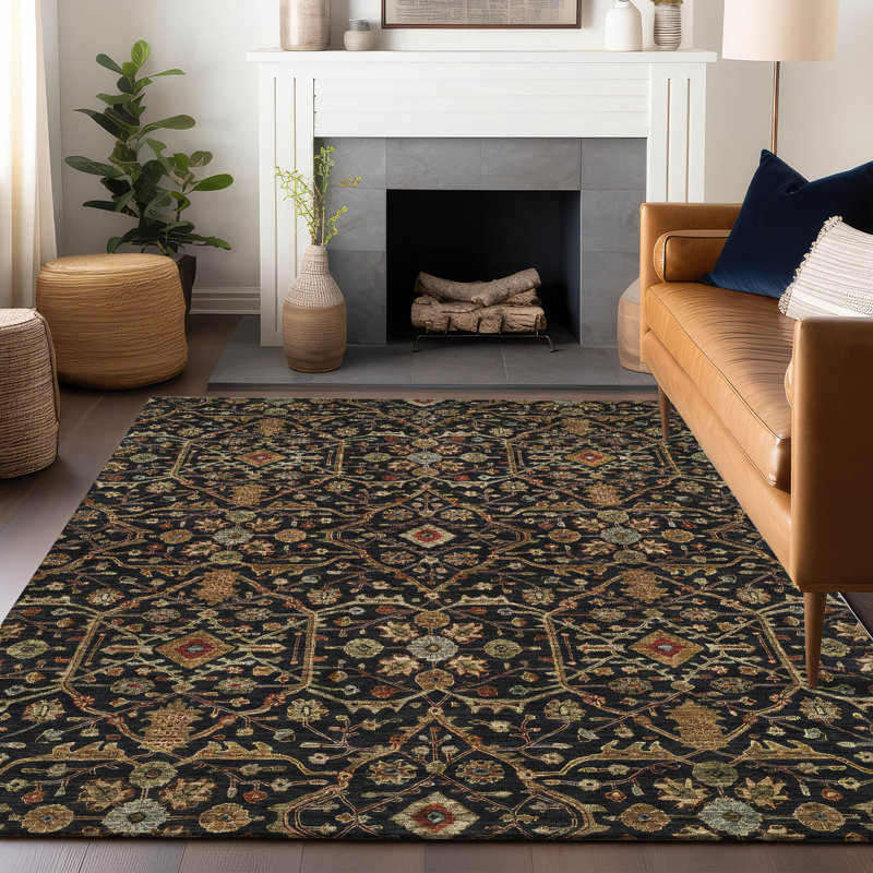 Zara Black Washable Indoor-Outdoor Rug - , 3' x 5'