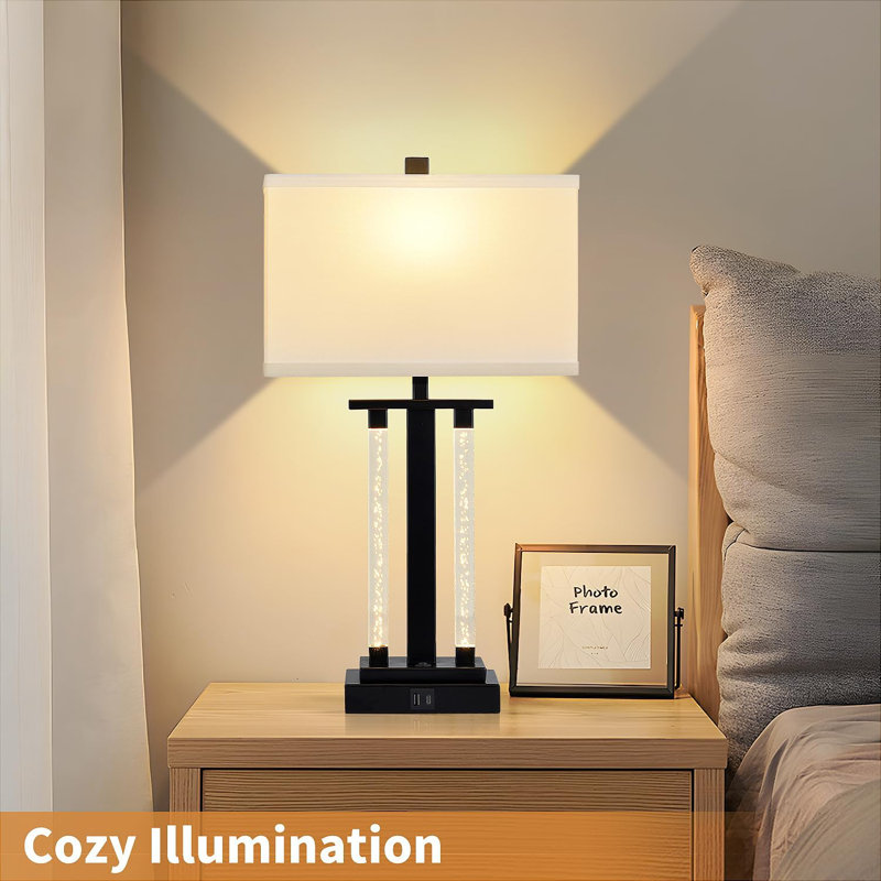 Black Adjustable 23" Modern Table Lamps Set with USB Charging