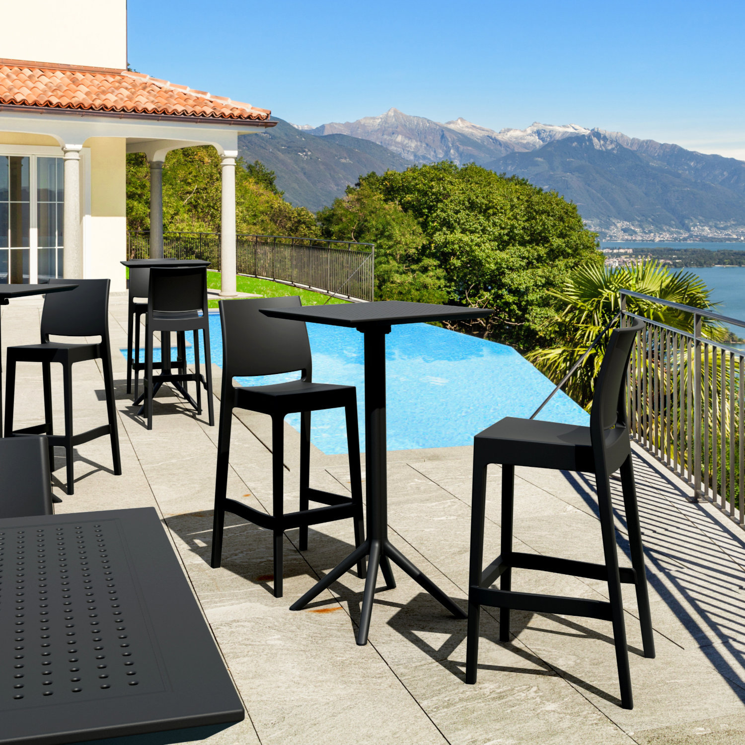 Adrienne Outdoor Bar Stool, Black, 25.5"