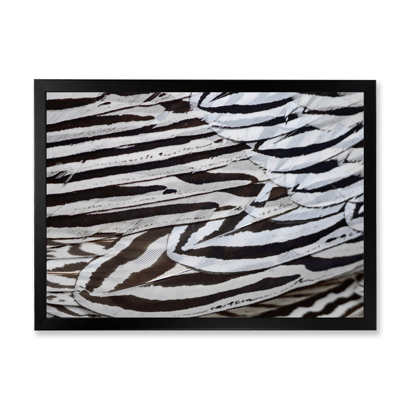 «Silver Pheasant Feathers», peinture sur toile encadrée, H 24 po x l 32 po x P 1 po, Cadre noir