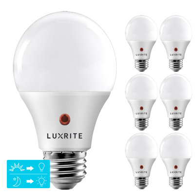 9 Watt (60 Watt Equivalent), A19 LED, Dusk to Dawn Light Bulb, E26/Medium (Standard) Base -  Luxrite, LR21473-6PK