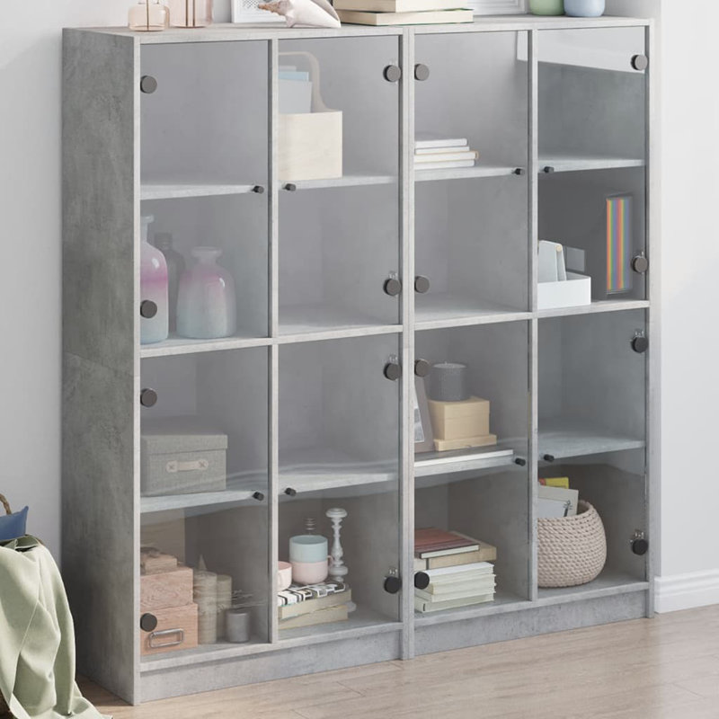 Aurbree 142cm H x 136cm W Standard Bookcase, Concrete Grey