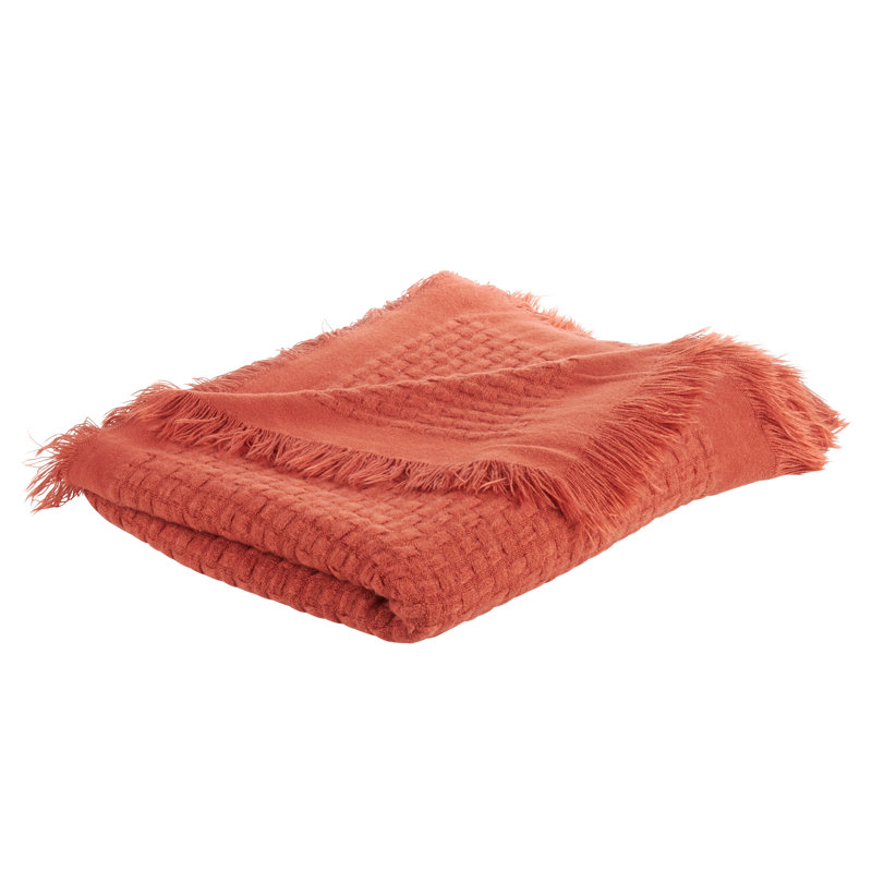 Burnt Orange Cotton Waffle Weave Throw Blanket with Fringe