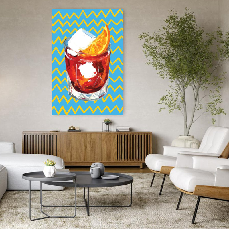 «Negroni», art abstrait géométrique coloré bleu paysage d'hiver, H 48 po x l 32 po