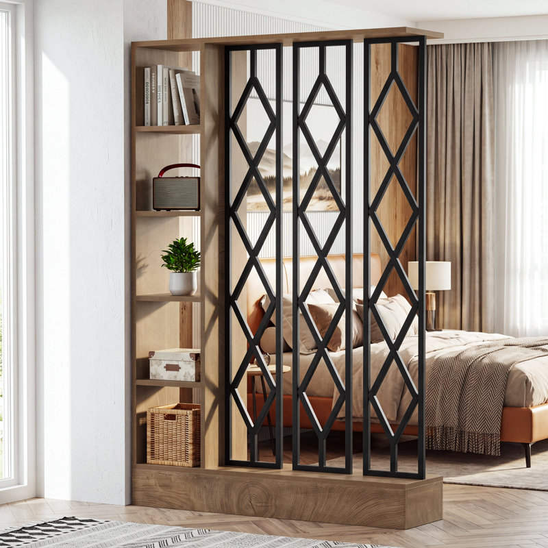 Cloison de style rustique en bois de 70,8 pouces de hauteur avec tablettes ouvertes pour la chambre à coucher du salon