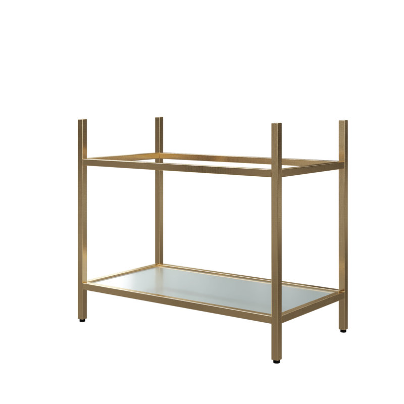 Meuble-lavabo sur pied ASO de 36 po, structure en acier inoxydable avec pattes réglables, étagères en verre trempé mat, sans lavabo, couleur or