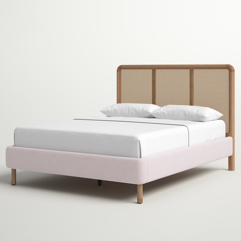 Low Profile Platform Bed, Queen, Joya Blush Velvet
