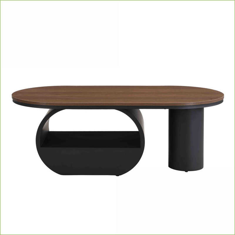 Table basse ovale en métal noir pour le salon, peu encombrante avec rangement et amp; Assemblage facile, Noir, Bois