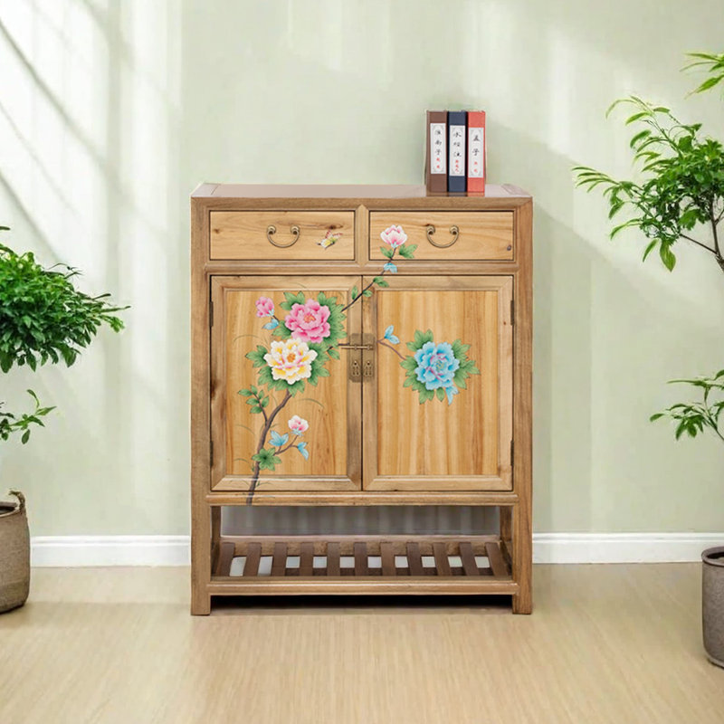 Chinese Painted Solid Wood Shoe Cabinet 16 Pair Solid Wood Shoe Storage Cabinet