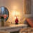 Red Ceramic Floral Shade Mini Table Lamp