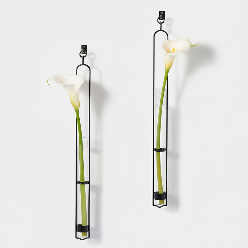 Callender Recycled Glass Wall Hanging Propagation Vase & Single Stem Pendant with Metal Hook, 33" Set of 2, 2 pieces