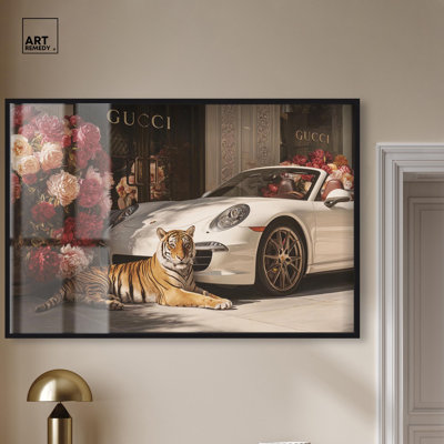 Graceful Tiger Blossoming Store Shadowbox Print Fashion Wall Art by Art Remedy, Black Frame, 54 x 36