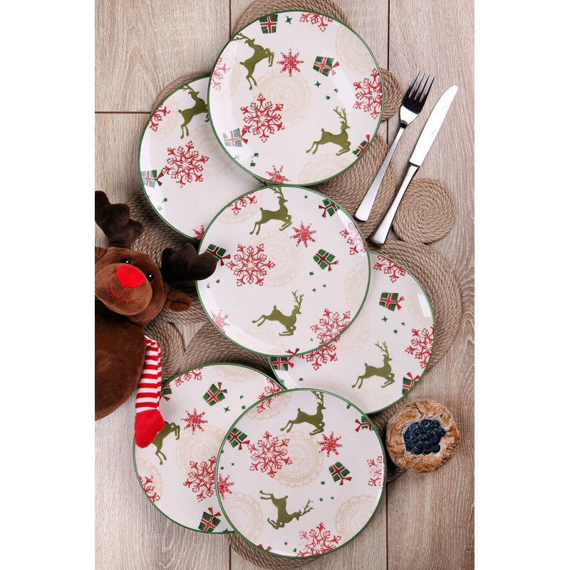 Dessert Plate, Green/Red/White