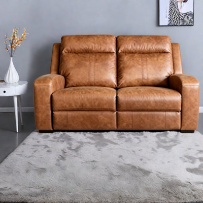 Modern Reclining Sofas, Brown PU Leather Adjustable Loveseat for Home