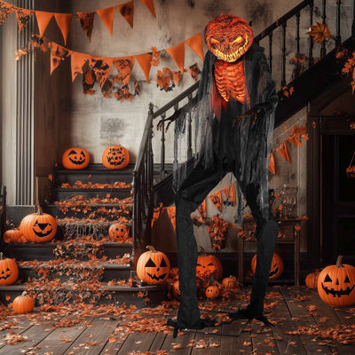 Annekristin 7 Ft Scary Giant Large Animated Halloween Pumpkin Decorations Evil Monster Alien Jack-O-Lantern Props Party Outdoor Decor