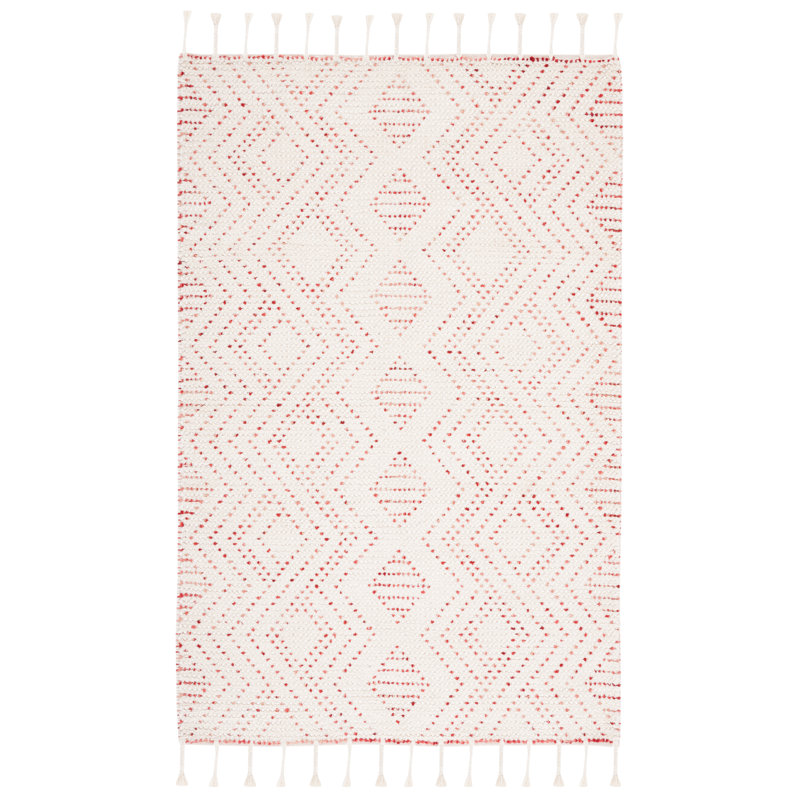 Lilya Hand Loomed Wool/Cotton Geometric Rug in Ivory/Red, Runner 2'3" x 9'