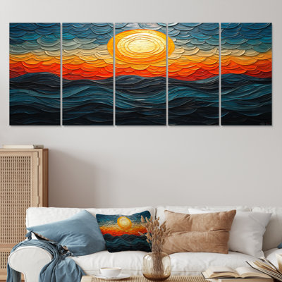 Sunrise Orange Teal Op Art Rhythmic Illusion II - Op Art Wall Decor Set