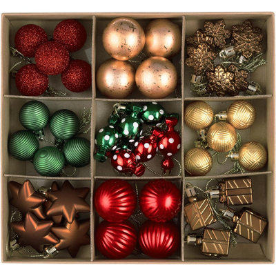 45 Pcs Mini Christmas Ornaments Set – Small Gingerbread & Assorted Red Green Gold Shatterproof Hanging Balls For Xmas Tree & Home Table Décor