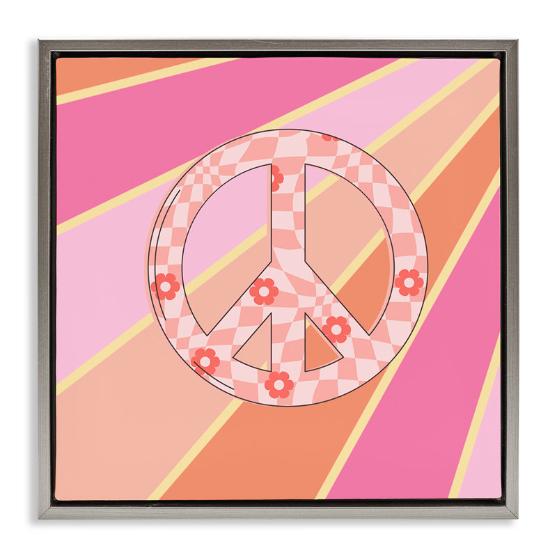 Cadre flottant Beaming Floral Peace Symbole, design par Jesse Keith, Cadre flottant gris lustré, H 18 po x l 18 po