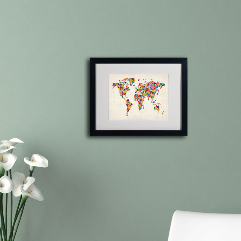 "s world map" par michael thompsett, impression encadrée Ferrigno, H 11 po x l 14 po x P 0,5 po, Noir